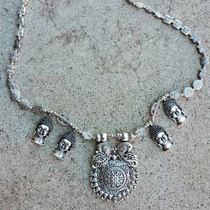 New Oversized Buddha Heads 925 Silver Tribal Necklace.